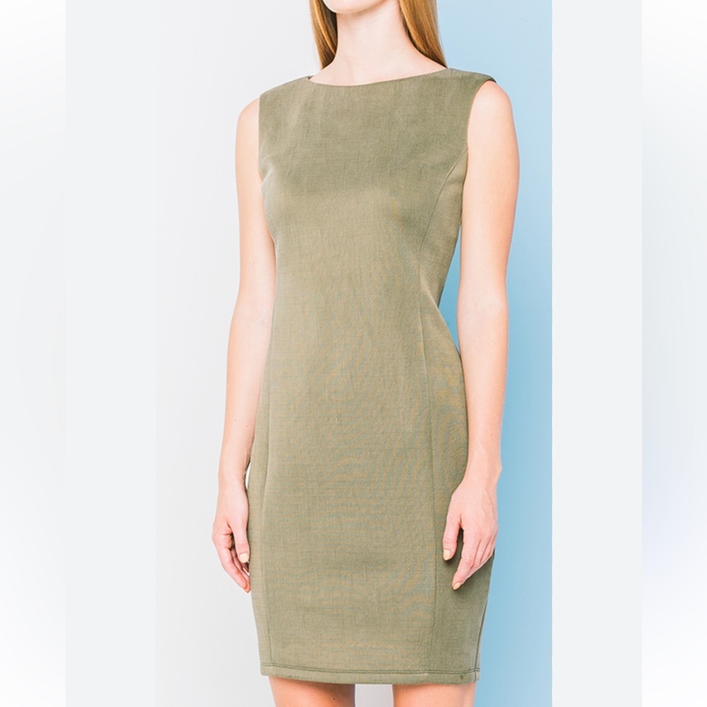 Obakki Army Green Sheath Dress With Princess Seams